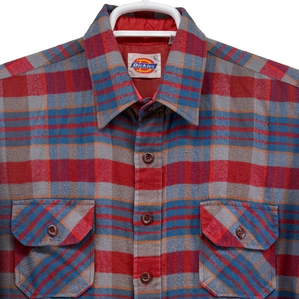 Dickies Mens Large Quilted Lined Flannel Shirt Jacket Red Blue Plaid Shacket